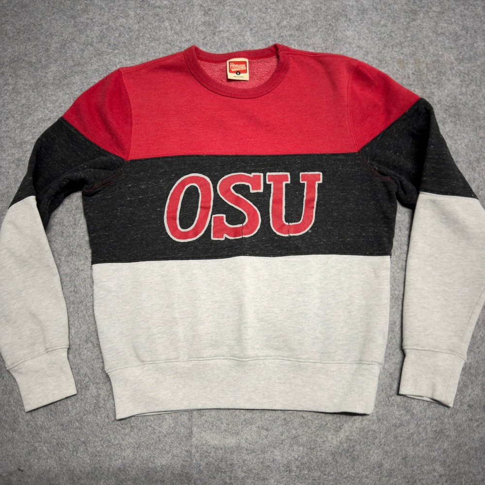 Homage Ohio State University OSU Colorblock Sweatshirt Red Grey Small